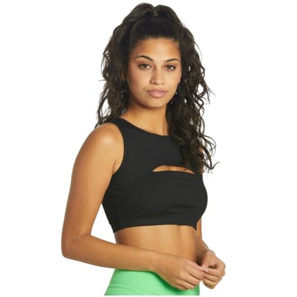 Year Of Ours Ribbed Cutout Sports Bra Black XS Nylon/Spandex $75 NWT - Picture 4 of 8